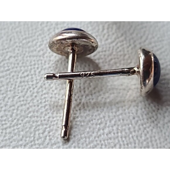 925 Sterling Silver Lapis Lazuli Stud Earrings Vintage - Picture 7 of 10